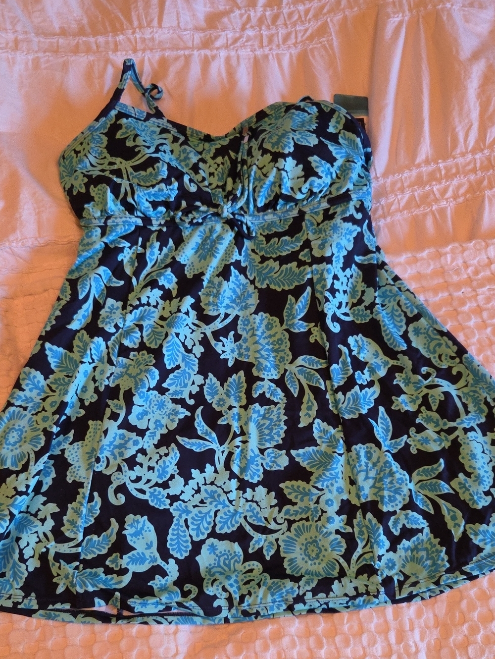 Swim Solutions Black One-Piece Swimsuit with Aqua Floral Print